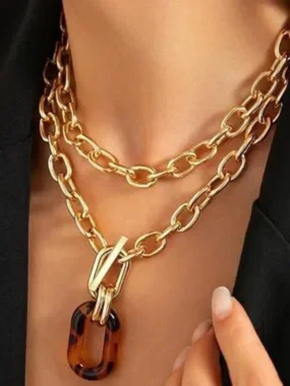 Anthropologie Gold Tone Chain Necklace with Tortoiseshell Link